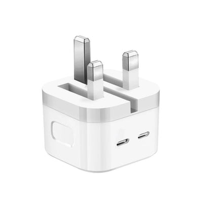 50W Fast Charger Plug with Dual USB-C Ports & Type C to Type C Cable - White